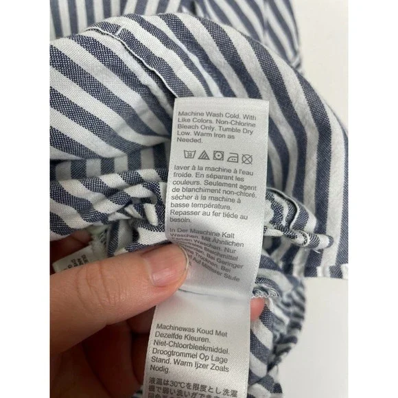 J.Crew XS Chambray Stripe Button Up Shirt Short Sleeve V-Neck Cotton Classicore - Picture 12 of 15